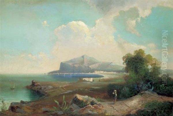 Der Golf Von Palermo Mit Dem Monte Pellegrino Oil Painting by Friedrich Zahn