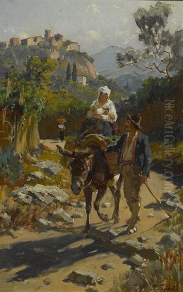 Italienische Bauernfamilie Auf Der Landstrase (study) Oil Painting by Johann Zahnd