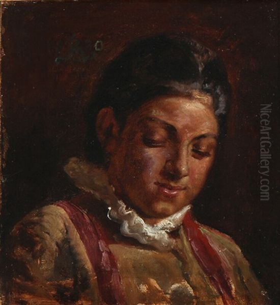 Female Head With Dark Hair Oil Painting by P.H. Kristian Zahrtmann