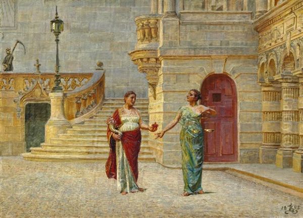 Hotel De Ville In La Rochelle With Justitia Og Misericordia Oil Painting by P.H. Kristian Zahrtmann