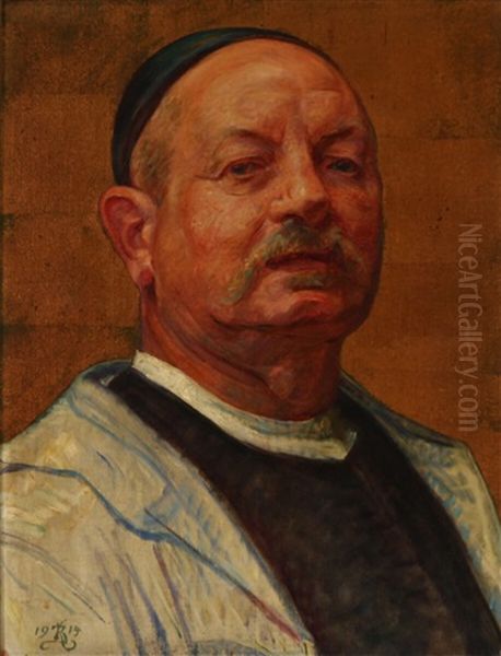 The Artist's Self Portrait With A Golden Background Oil Painting by P.H. Kristian Zahrtmann