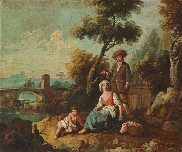 A River Landscape With Shepherds Oil Painting by Giuseppe Zais