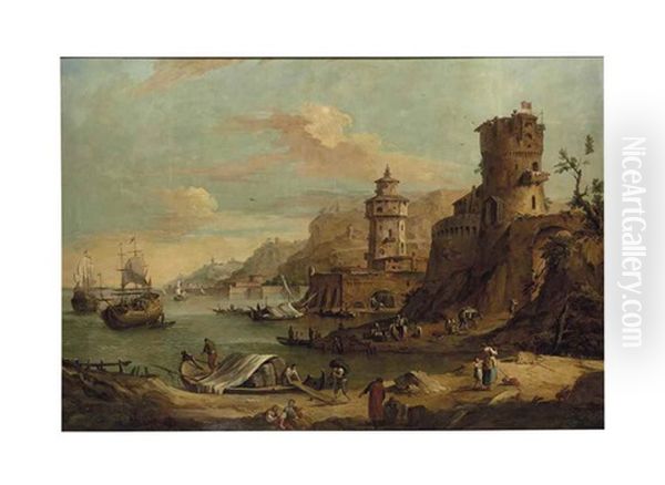 Vue De Port Avec Des Fortifications Oil Painting by Giuseppe Zais