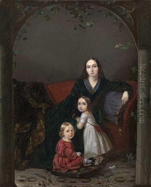 Portrait Of Anna Grigorievna Ermolova With Her Children by Petr Zakharov