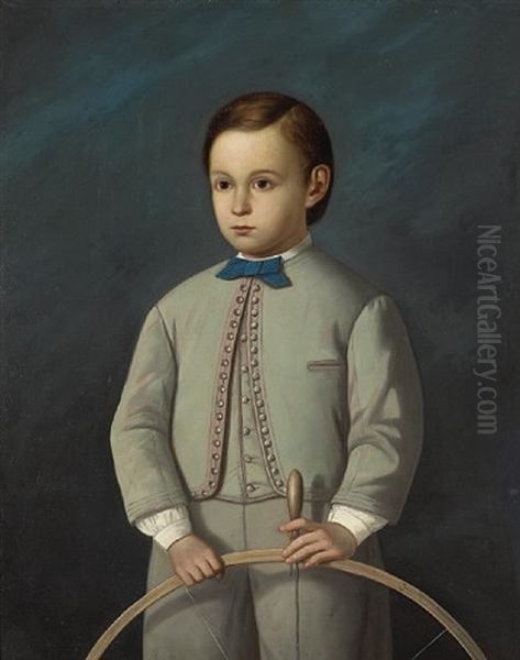 A Portrait Of A Young Boy With His Toy Hoop Oil Painting by S. Zaleski