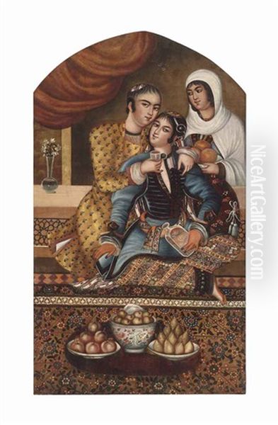 A Loving Couple Oil Painting by Muhammad Zaman III