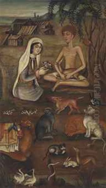 Layla Encounters Majnun In The Wilderness Oil Painting by Muhammad Zaman III