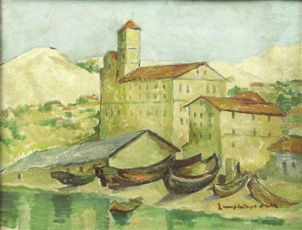 Boats At Balcic Oil Painting by Gheorghe Zamphiropol Dall