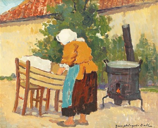 Laundrywoman Oil Painting by Gheorghe Zamphiropol Dall