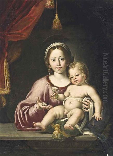 The Madonna Della Rosa Oil Painting by Domenico Zampieri (Il Domenichino)