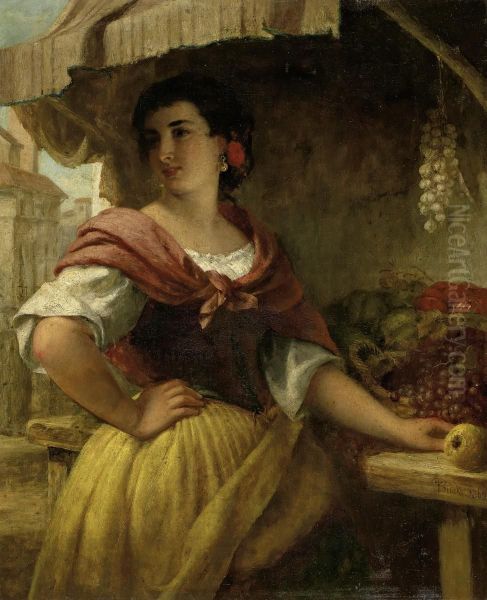 Woman Selling Fruit Oil Painting by Thomas Brooks