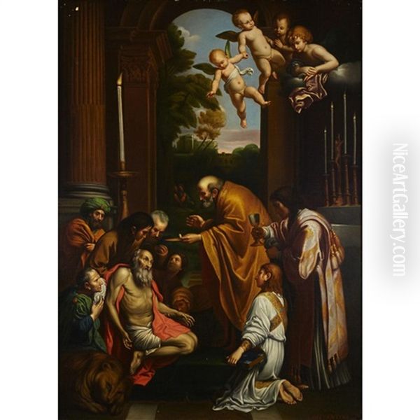 Last Communion Of St. Jerome Oil Painting by Domenico Zampieri (Il Domenichino)