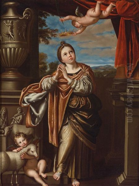 Saint Agnes Oil Painting by Domenico Zampieri (Il Domenichino)