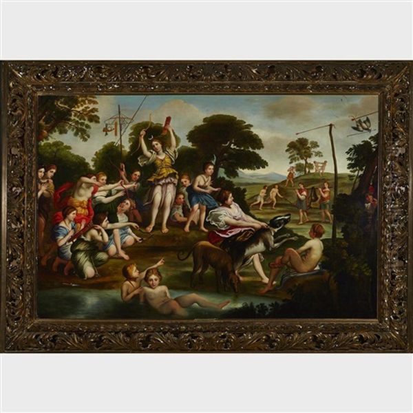 La Caccia Di Diana (diana And Her Nymphs After The Hunt) Oil Painting by Domenico Zampieri (Il Domenichino)