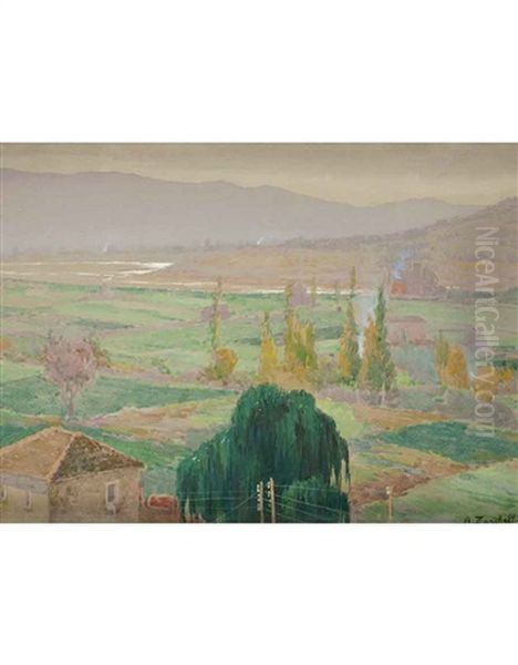 Paesaggio Di Campagna (pair) Oil Painting by Attilio Zanchelli