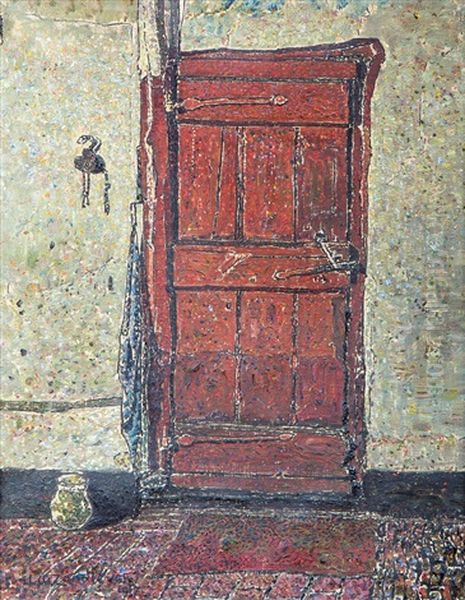 Muur Met Roode Deur / Wall With Red Door Oil Painting by Jan Adam Zandleven