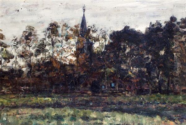 Dorpsgezicht Met Kerk Tussen Bomen, Mogelijk Te Gorssel Oil Painting by Jan Adam Zandleven