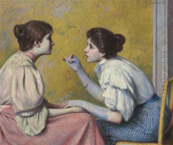 Conversazione Interessante Oil Painting by Federico Zandomeneghi