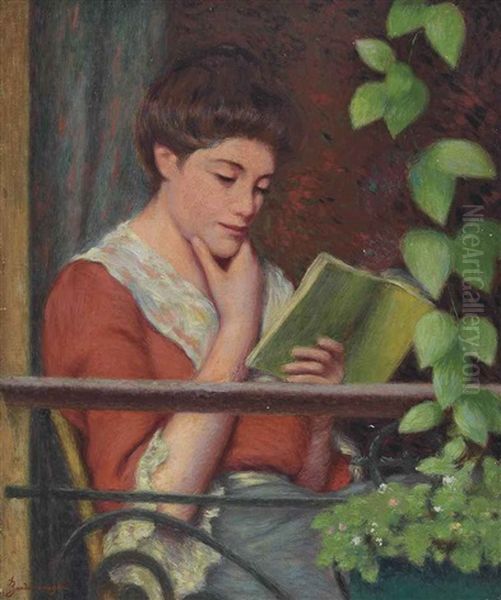 Lettura Al Fresco - Donna Al Balcone Oil Painting by Federico Zandomeneghi