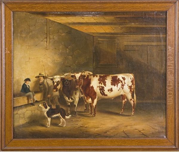 Cows In Barn Oil Painting by Thomas K. Zandt