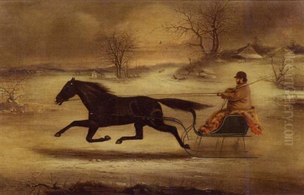 Sleigh Drawn By A Black Horse Oil Painting by Thomas K. Zandt