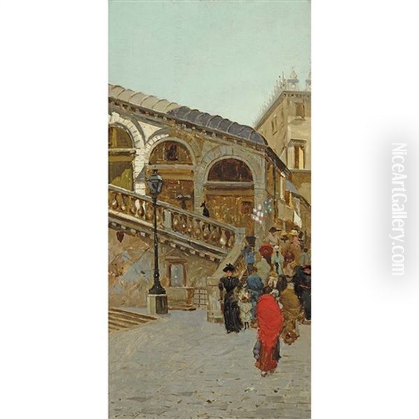 Rialto Bridge, Venice Oil Painting by Vettore Zanetti-Zilla