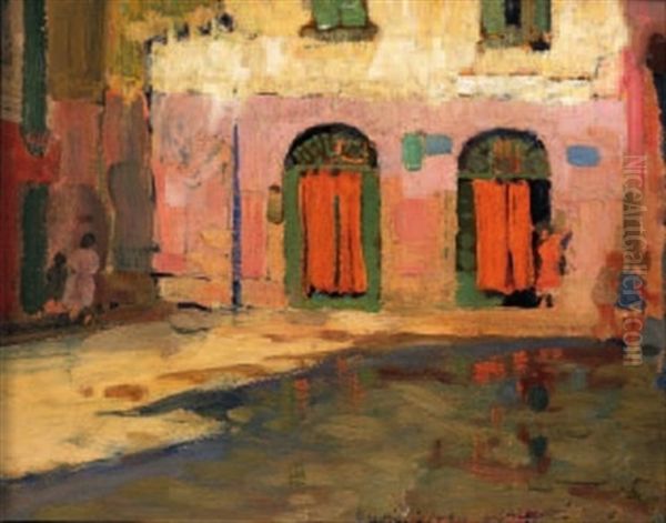 Una Piazza Di Varazze Oil Painting by Vettore Zanetti-Zilla