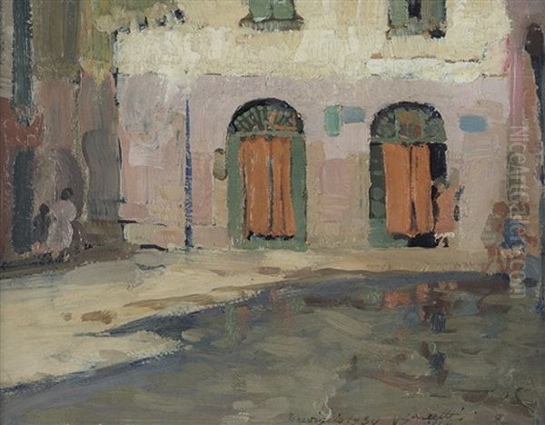 Una Piazza Di Varazze Oil Painting by Vettore Zanetti-Zilla