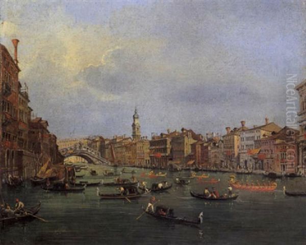 Venezia: Veduta Del Canal Grande Col Ponte Di Rialto Oil Painting by Angelo Zanin