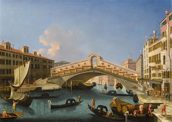 The Rialto Bridge, Venice; And The Grand Canal And The Rio Di Cannaregio, Venice Oil Painting by Francesco Zanin