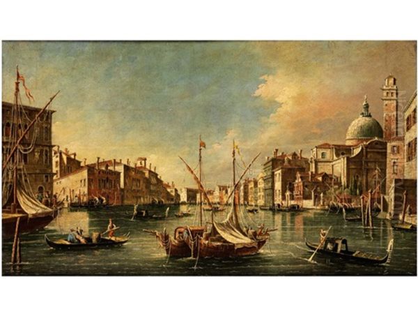 Veduta Del Canal Grande Con Le Chiese Di S. Geremia Degli Scalzi E Di S. Lucia  (blick Auf Den Canal Ggande Und Die Kirchen S. Geremia Degli Scalzi Und Sta. Lucia) Oil Painting by Francesco Zanin