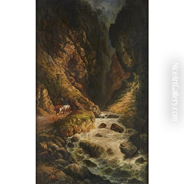 Mountain Stream Oil Painting by Il'ia Nikolaevich Zankovskii