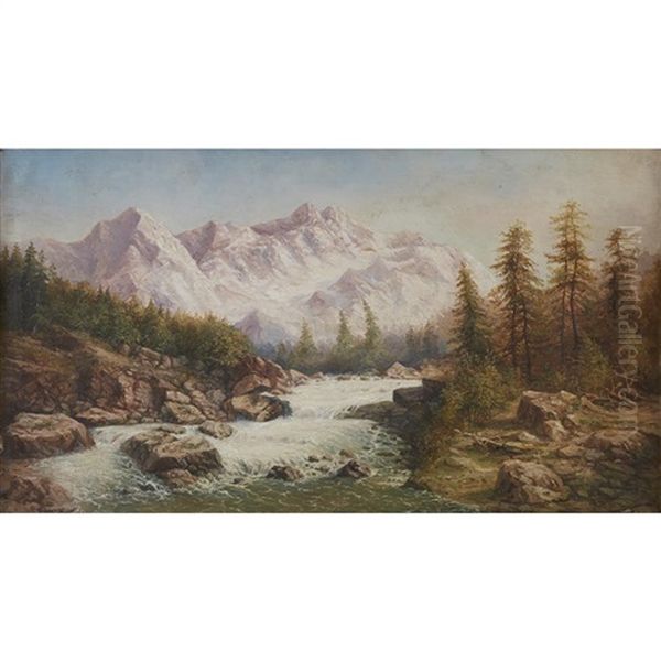 Mountain Landscape With Rushing River Oil Painting by Il'ia Nikolaevich Zankovskii