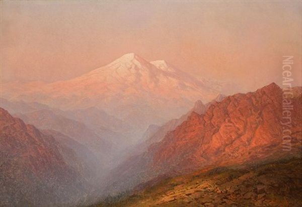 Sunrise With Distant Snow Capped Mountain At Sunset Oil Painting by Il'ia Nikolaevich Zankovskii