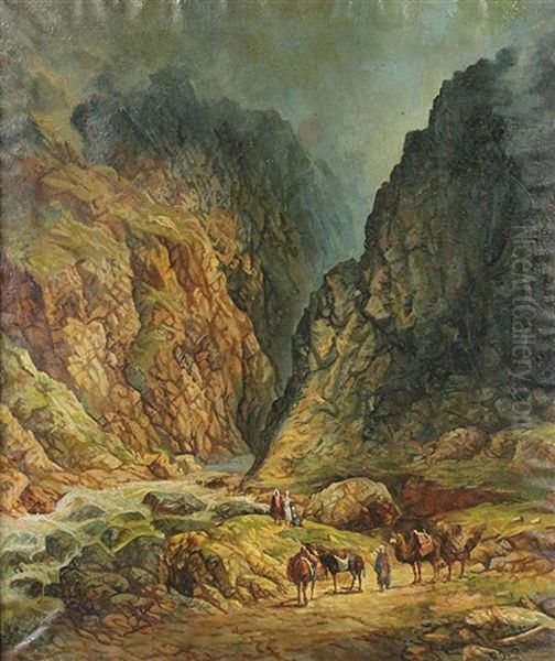 Traveler At Mountain Pass Oil Painting by Il'ia Nikolaevich Zankovskii