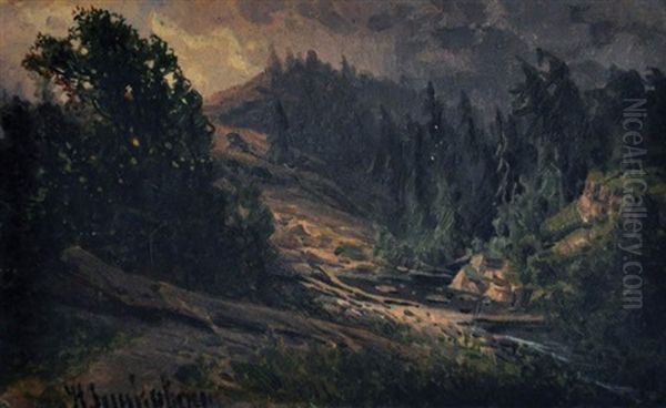 Paysage De Montagne (+ La Ferme Dans La Montagne; 2 Works) Oil Painting by Il'ia Nikolaevich Zankovskii