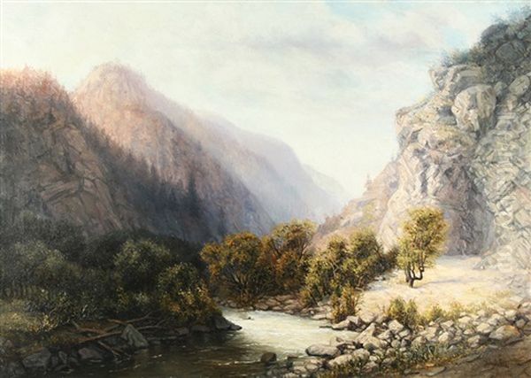 Mountain Landscape Oil Painting by Il'ia Nikolaevich Zankovskii