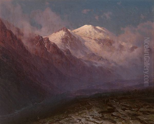 Mountainous Landscape Oil Painting by Il'ia Nikolaevich Zankovskii