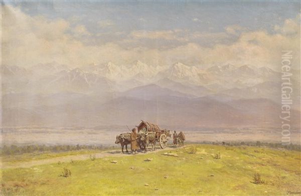 Kakheti; Alozanskaya Valley Oil Painting by Il'ia Nikolaevich Zankovskii