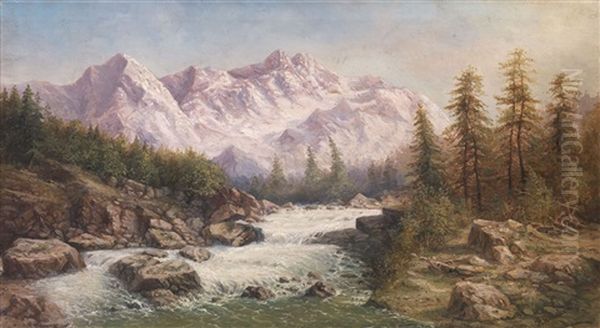 Mountain Landscape With A River Oil Painting by Ilya Zankovsky