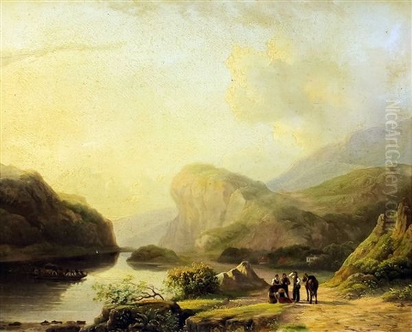 Landscape With Mountains And River Landscape Oil Painting by Arnoldus Antonius Christianus van't Zant