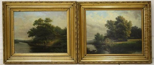 Boerenwoning Aan De Waterkant (2 Works) Oil Painting by Arnoldus Antonius Christianus van't Zant