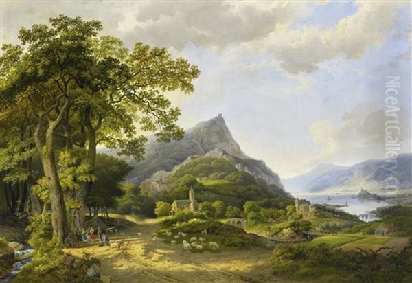 Ideale Schweizer Seenlandschaft Oil Painting by Arnoldus Antonius Christianus van't Zant