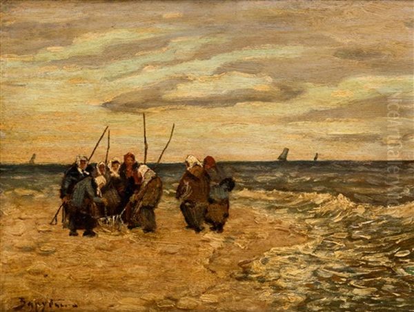 Fisherwomen In Normandie Oil Painting by Viktor Ivanovich Zarubin