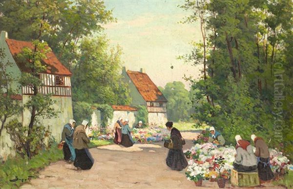 The Flower Market Oil Painting by Viktor Ivanovich Zarubin