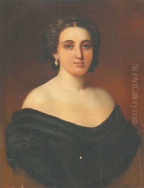 Portrait Einer Jungen Dame Oil Painting by Josef (Johann) Zasche