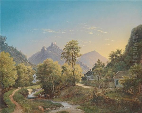 Blick Von Der Bruhl Gegen Die Burgruine Modling Oil Painting by Franz Zastera