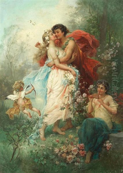 Oath Of Love Oil Painting by Hans Zatzka