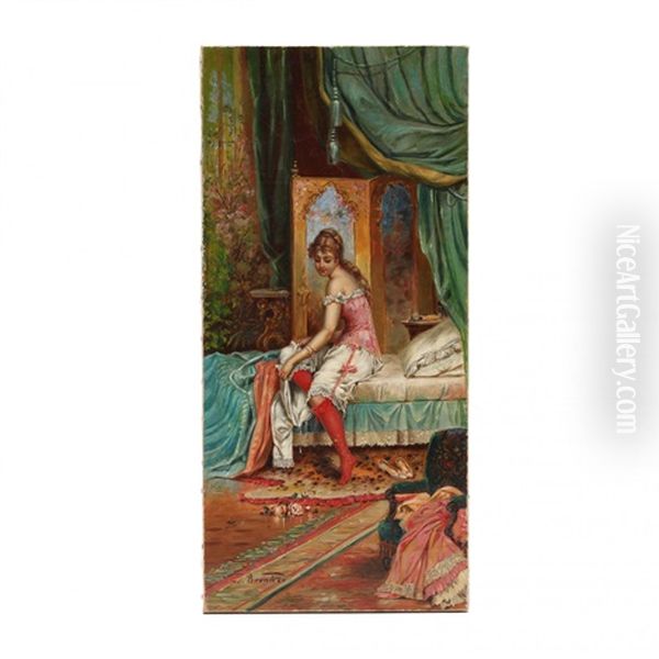 Boudoir Scene Through The Keyhole Oil Painting by Hans Zatzka