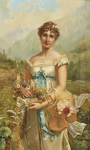 Allegory Of Flora With Alpine Landscape Oil Painting by Hans Zatzka